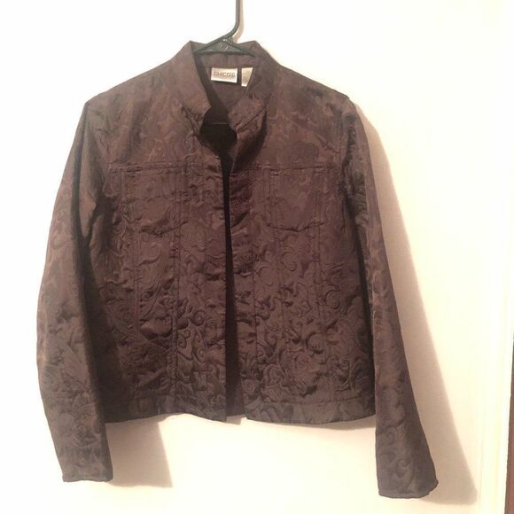 Chicos Size 1 Embroidered Brown Blazer Jacket.   R - Picture 1 of 7